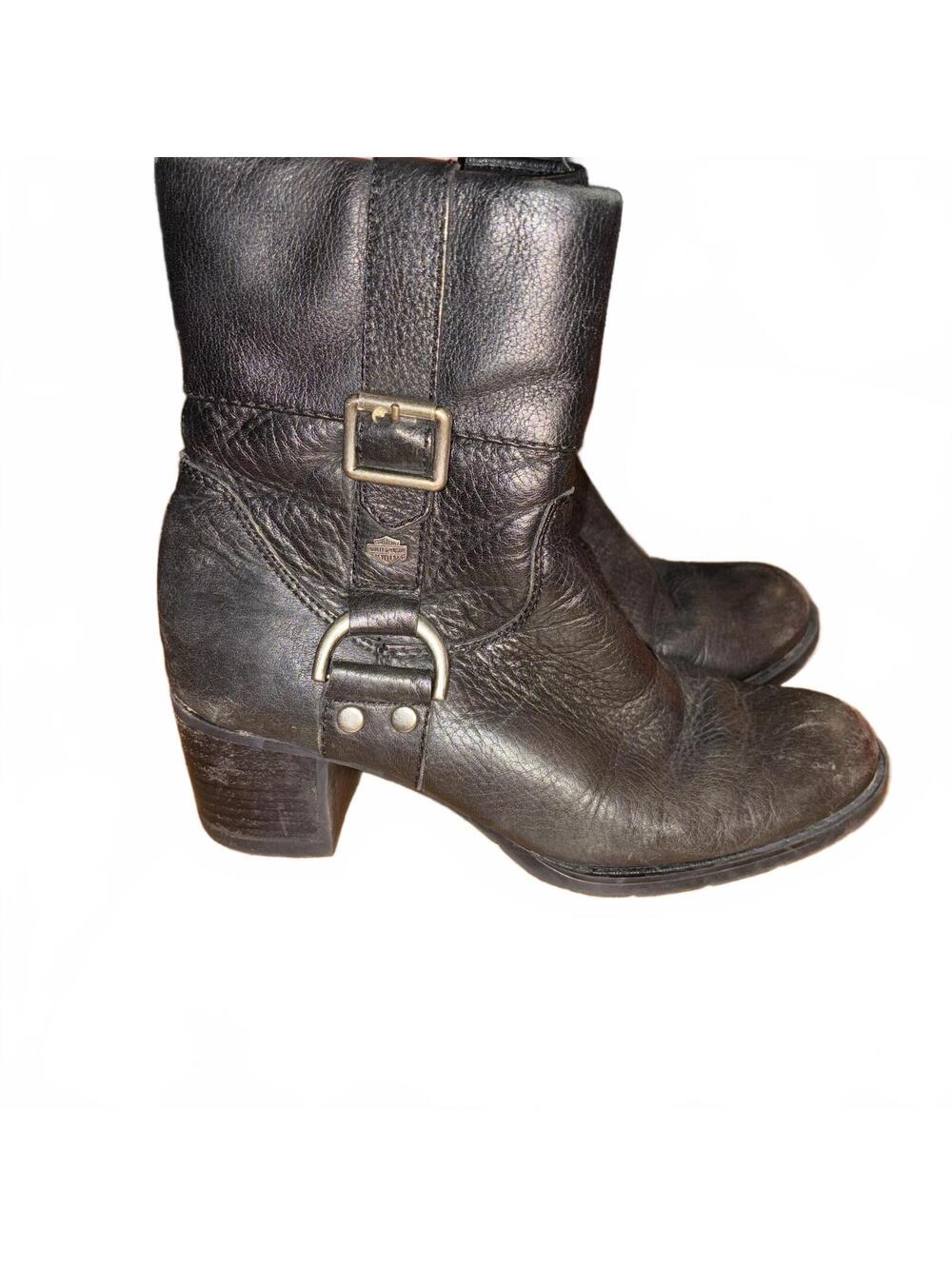 Harley Davidson Black Leather Buckle Moto Boots Women's Size 5 Bikercore